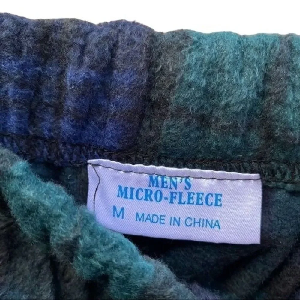 Men’s Fleece Pajama Pants Green and Blue Plaid New